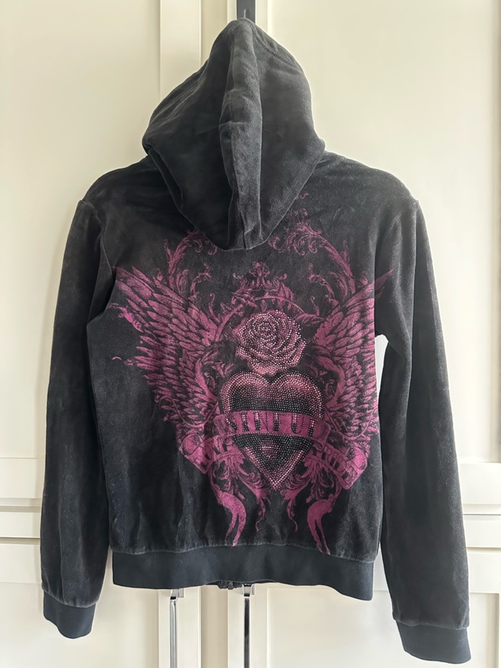 Sinful Black & Purple Velour Retro Y2K Zip Up Hoodie Women’s Size Medium
